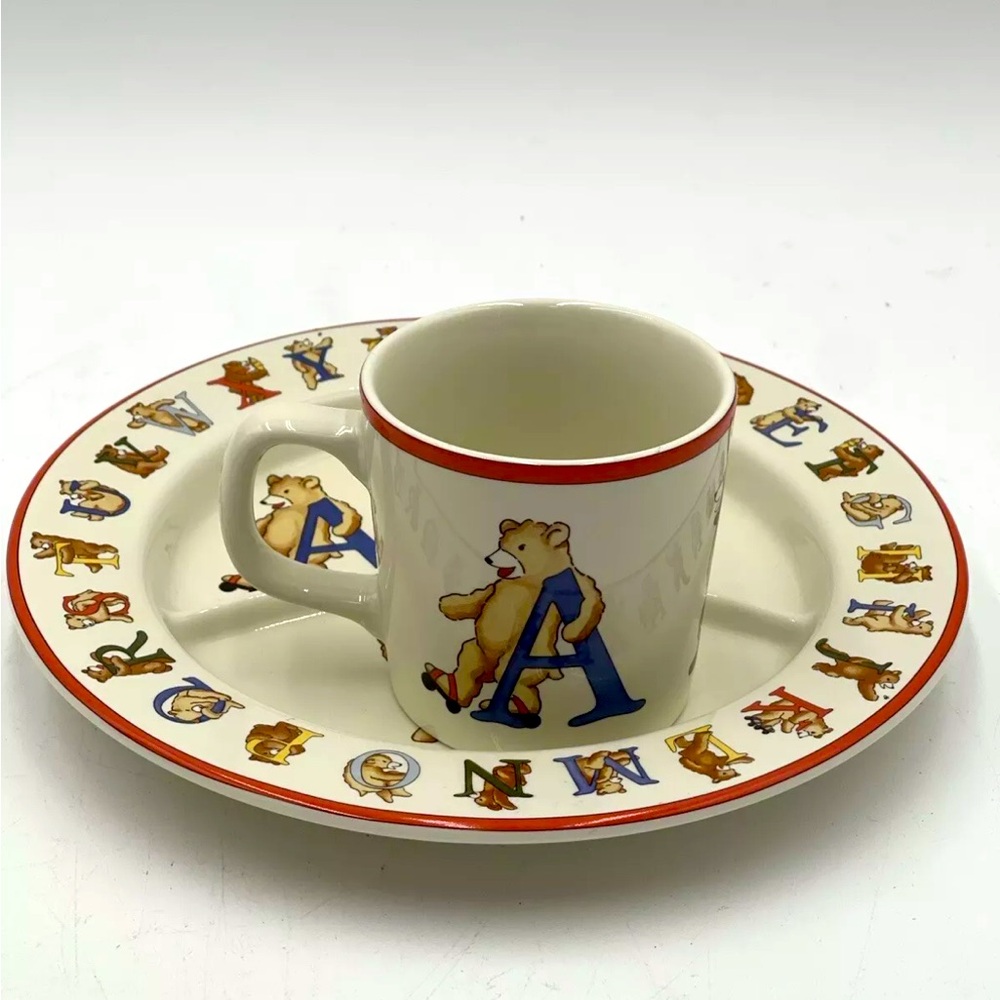 Vintage TIFFANY & CO ALPHABET BEARS Divided Plate & Cup Set Japan Never Used